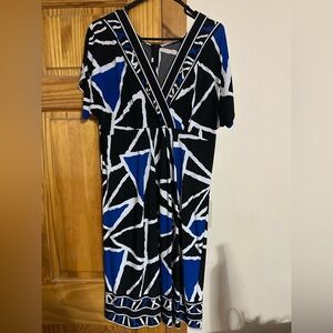 AB Studio Black and Blue Geometric Midi Dress